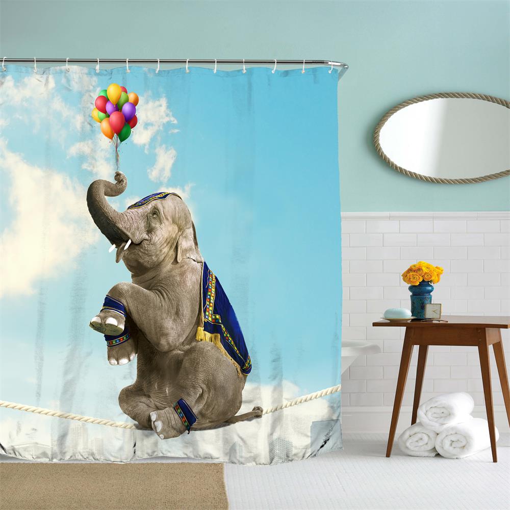 Balloon Elephants Polyester Shower Curtain Bathroom High Definition 3D Printing Water-Proof