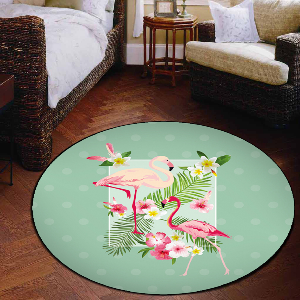 Bathroom Antiskid Mat Fresh Style Lovely Flamingo Pattern Round Floor Mat