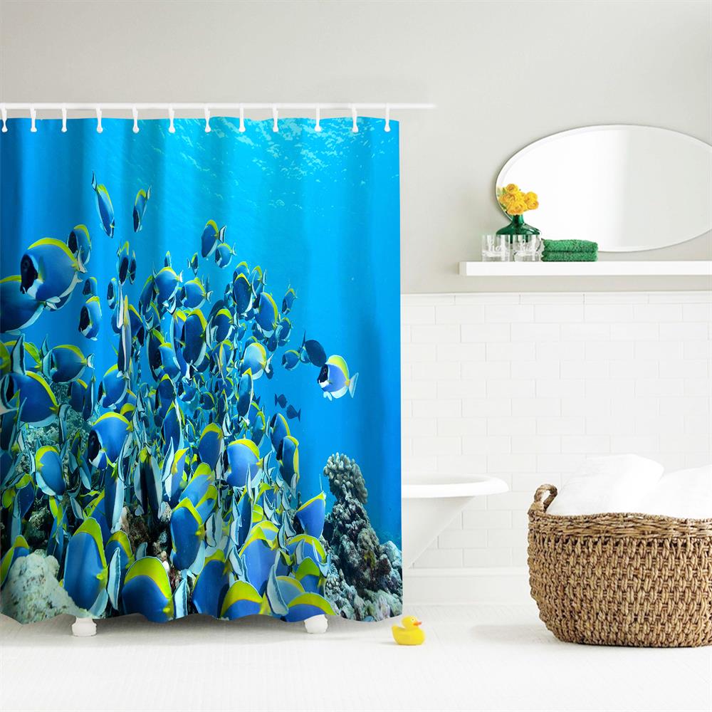 Fish Polyester Shower Curtain Bathroom High Definition 3D Printing Water-Proof