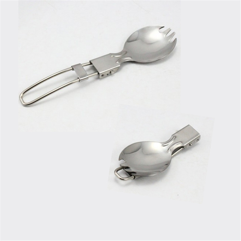1PCS Folding Spork Stainless Steel Outdoor Camping Hiking Picnic Cookout Foldable 2 In 1 Tableware Metal Fork Spoon