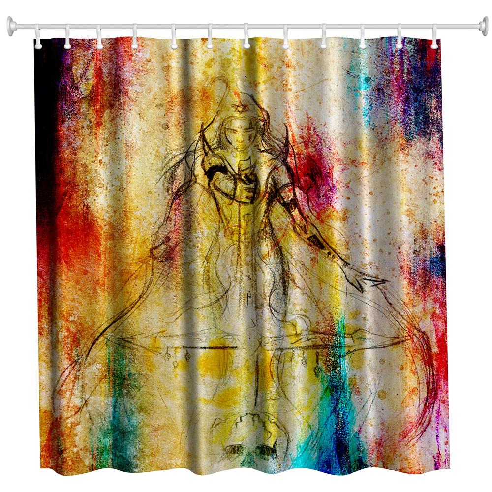Female Warrior Polyester Shower Curtain Bathroom High Definition 3D Printing Water-Proof