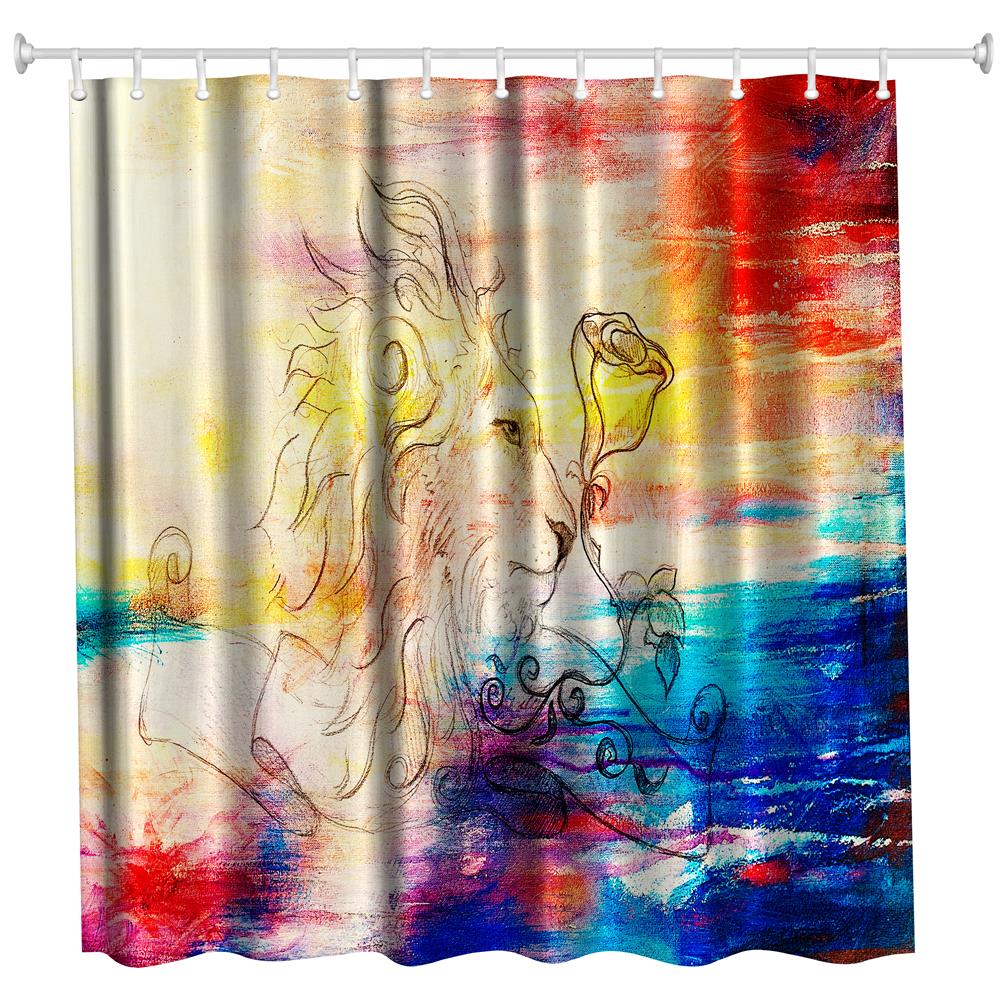 Lion Polyester Shower Curtain Bathroom High Definition 3D Printing Water-Proof