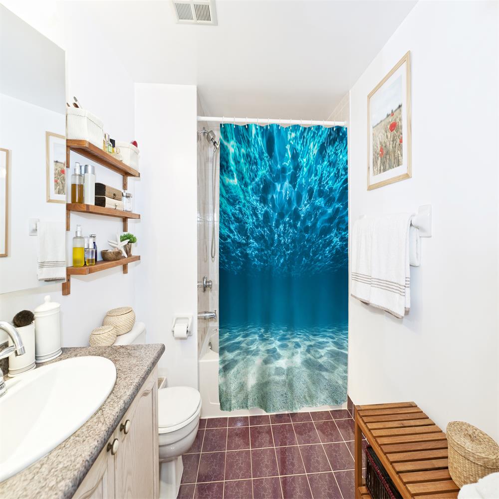 Underwater World Polyester Shower Curtain Bathroom High Definition 3D Printing Water-Proof