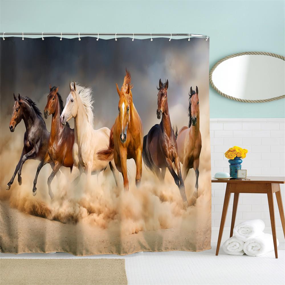 Pentium Steed Polyester Shower Curtain Bathroom High Definition 3D Printing Water-Proof