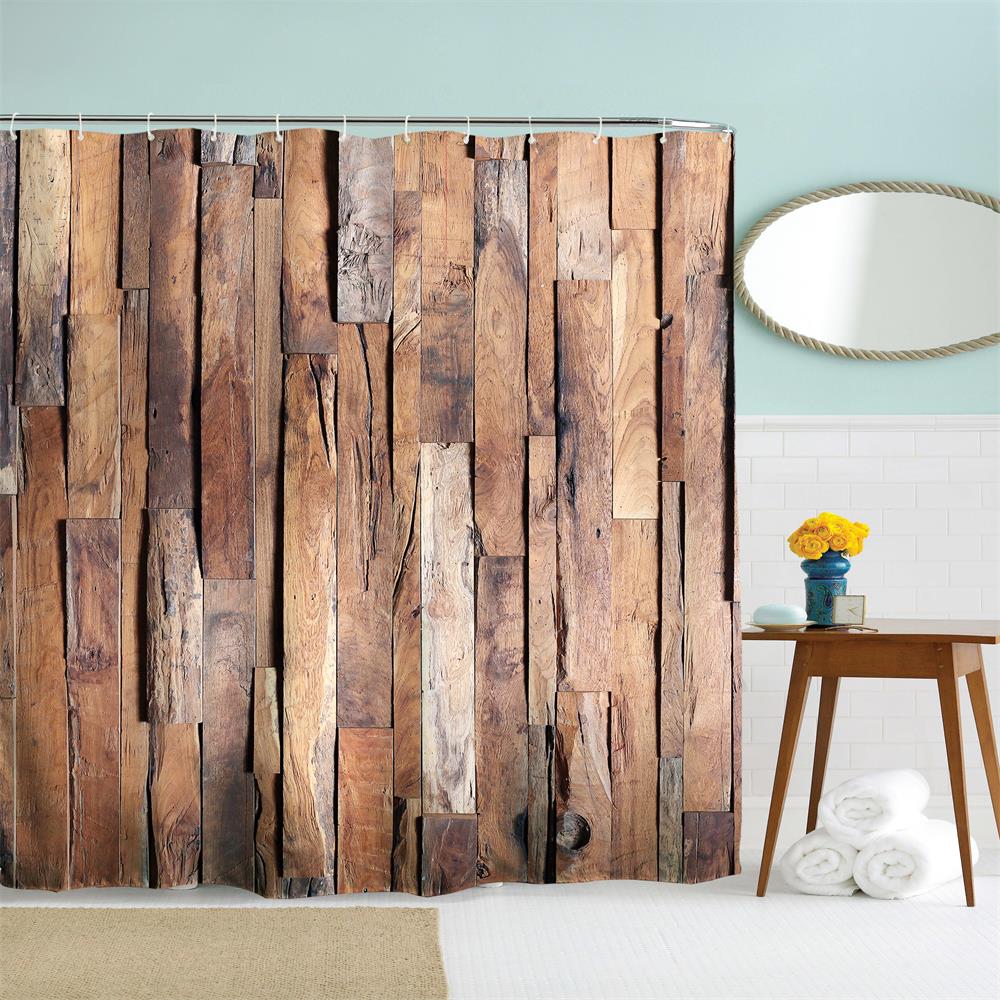 Hardwood Flooring 1 Polyester Shower Curtain Bathroom High Definition 3D Printing Water-Proof