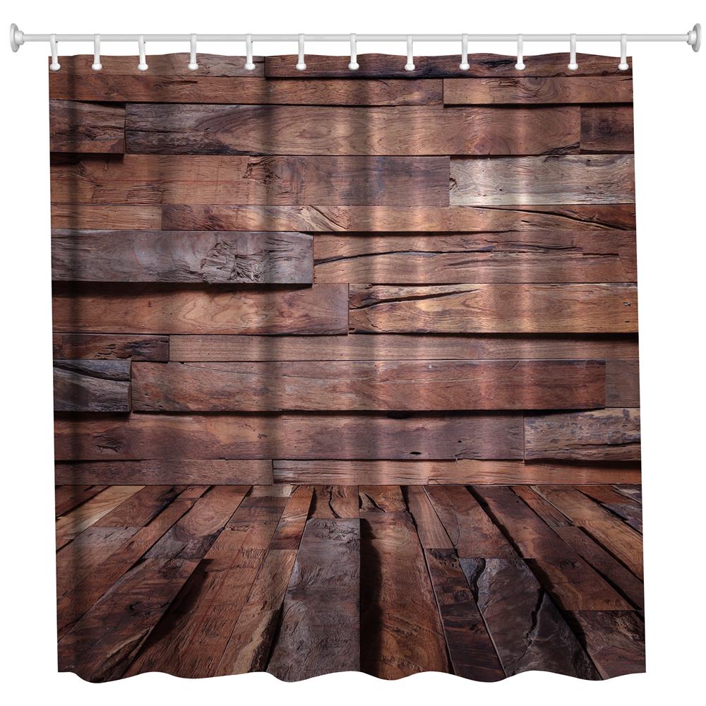 Hardwood Flooring 2 Polyester Shower Curtain Bathroom High Definition 3D Printing Water-Proof