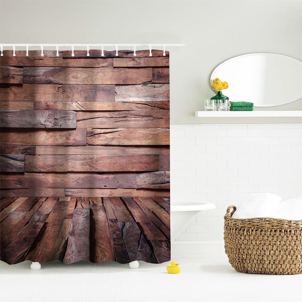 Hardwood Flooring 2 Polyester Shower Curtain Bathroom High Definition 3D Printing Water-Proof