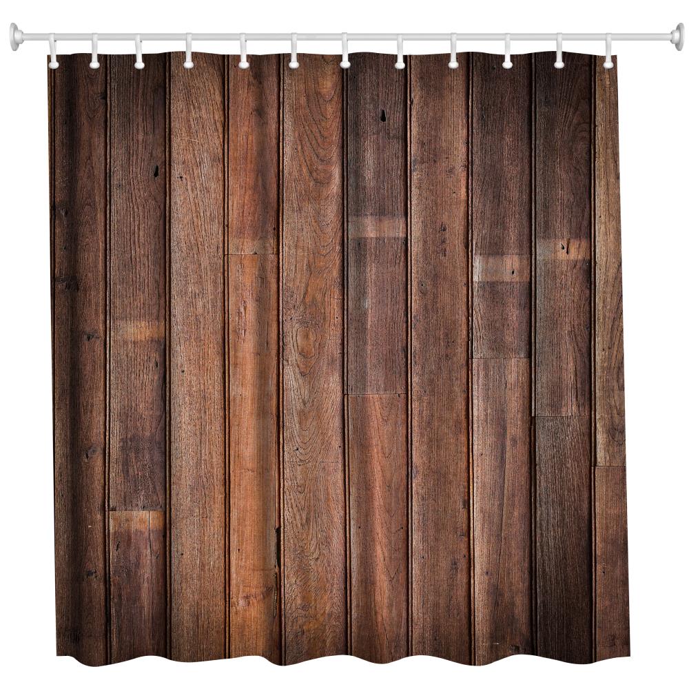 Hardwood Flooring 5 Polyester Shower Curtain Bathroom High Definition 3D Printing Water-Proof