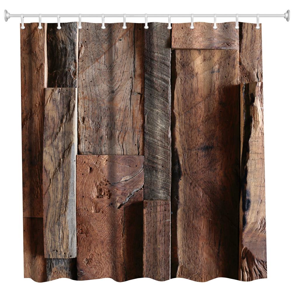 Hardwood Flooring 7 Polyester Shower Curtain Bathroom High Definition 3D Printing Water-Proof