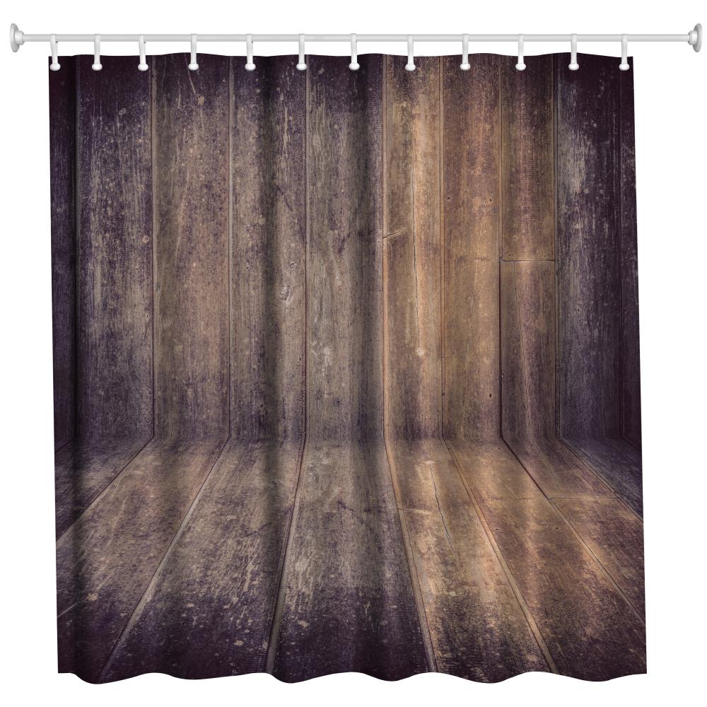 Hardwood Flooring 8 Polyester Shower Curtain Bathroom High Definition 3D Printing Water-Proof