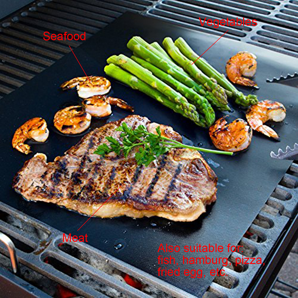 Heavy-duty Non-stick PTFE BBQ Grill Mat Oven Liner Reusable and Refractory Barbecue Grilling and Baking Pads 2-Pack