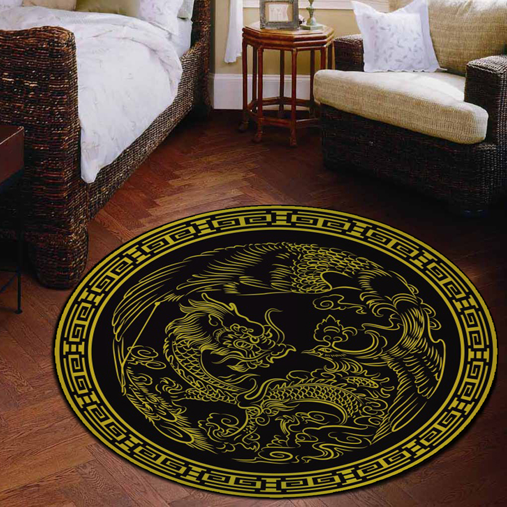 Cloakroom Floor Mat Dragon Pattern Antiskid Round Door Mat