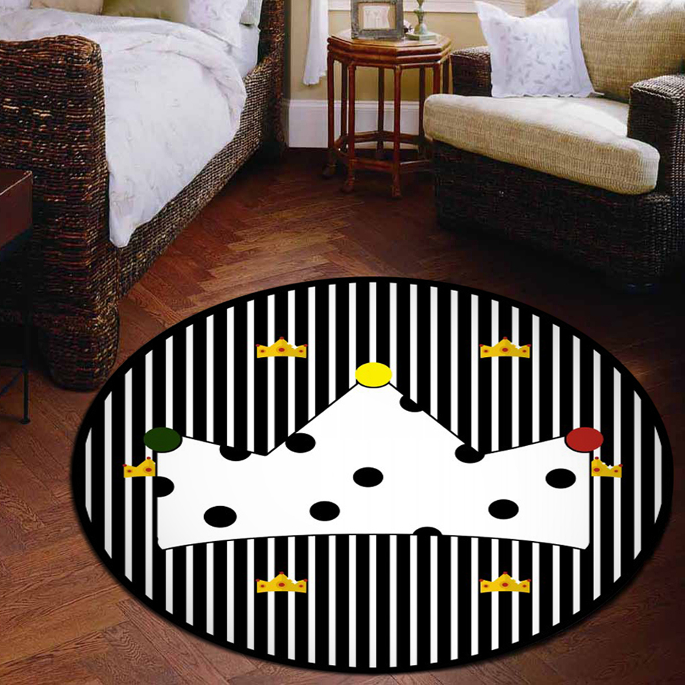 Cloakroom Floor Mat Striped Crown Pattern Round Antiskid Mat