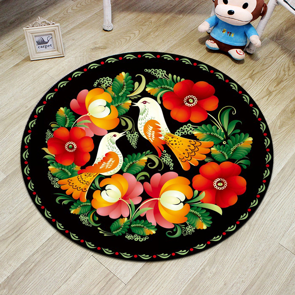 Cloakroom Floor Mat Colorful Flower Pattern Round Antiskid Mat