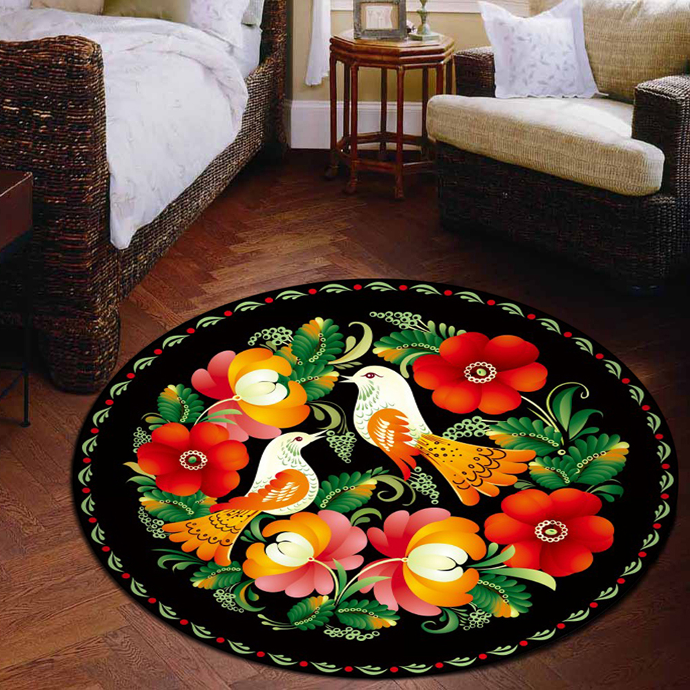 Cloakroom Floor Mat Colorful Flower Pattern Round Antiskid Mat