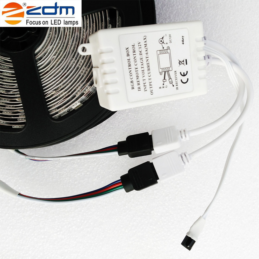 ZDM 2PCS 5M 150x5050 RGB LED Strip Light 44Key IR Remote Controller with 4PCS RGB Both Ends Connecting line