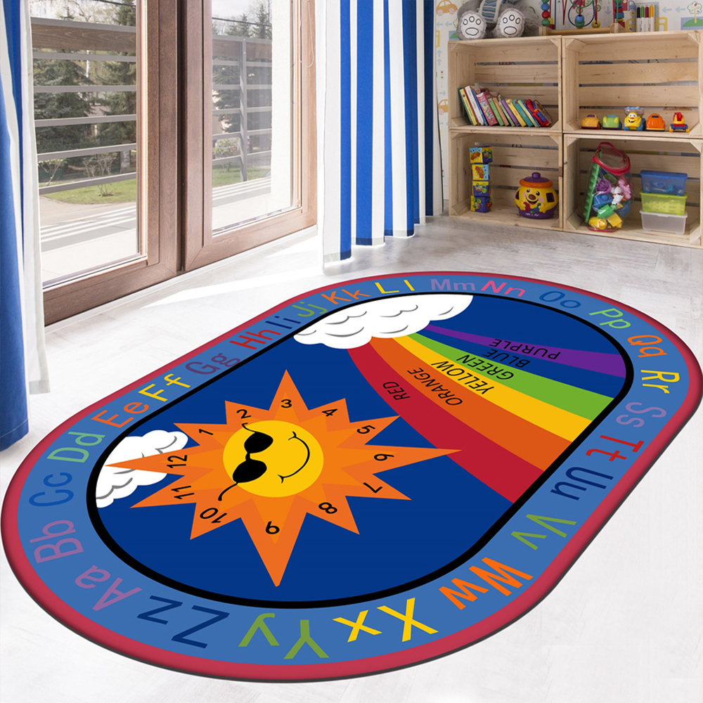 Living Room Floor Mat Modern Cartoon Colorful Oval Supple Antiskid Mat