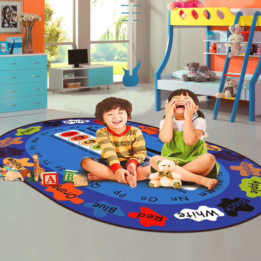Home Floor Mat Cartoon Lovely Pattern Oval Shaped Antiskid Soft Mat