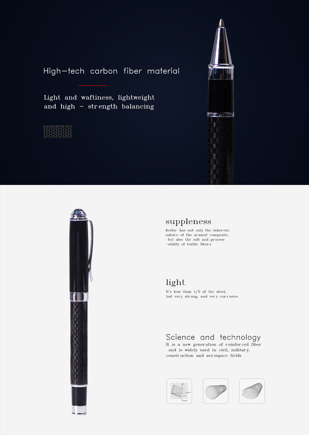 Luxury Carbon Fiber Pen Polishing Handle Writing Gel Roller Ball Pen Ballpoint Pen For Business School
