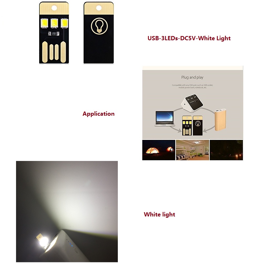 5PCS 0.5W White USB Mini Lamp Night Light 3LEDS DC5V 2835 SMD 85LM USB LED Bulbs for Laptop