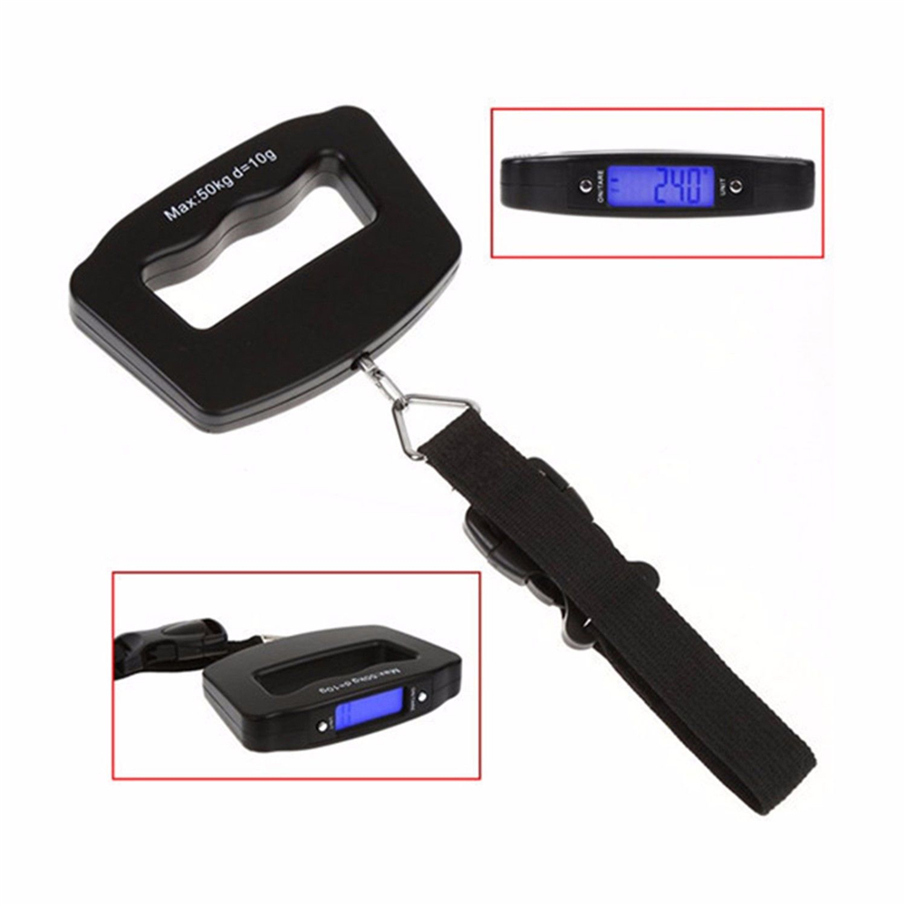 Mini Electronic Scale 10g- 50kg Capacity Hand Carry Luggage Digital Weighing Device Thermometer with LCD