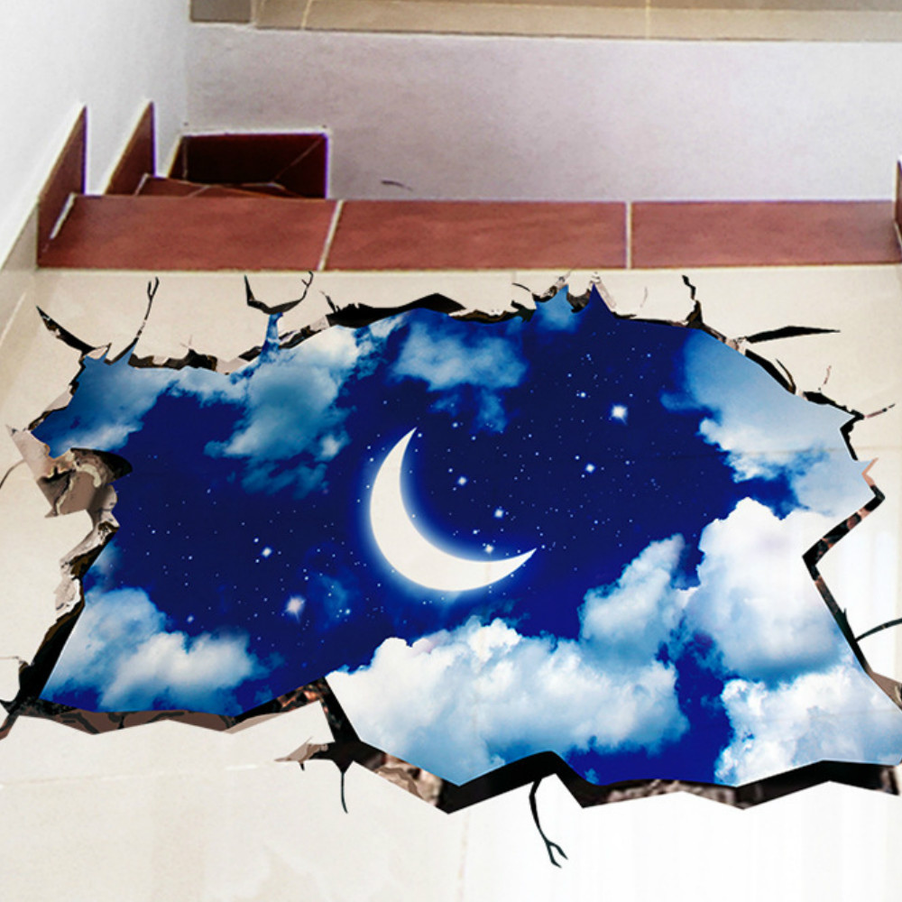3D Moon Sky Decoration Cupboard Roof Floor Decal Art Stickers