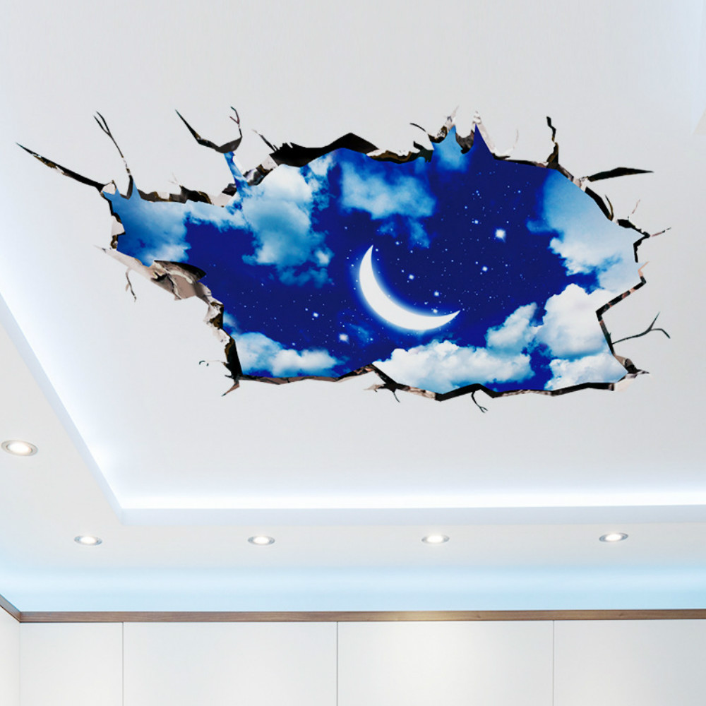 3D Moon Sky Decoration Cupboard Roof Floor Decal Art Stickers