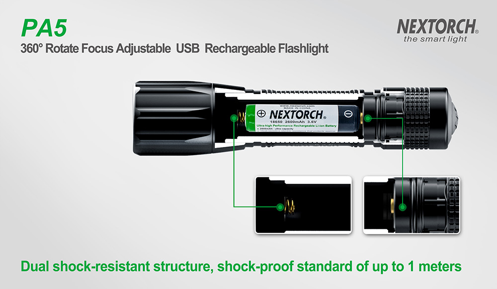 NEXTORCH PA5 360 Degrees Rotate Focus Adjustable USB Rechargeable Flashlight