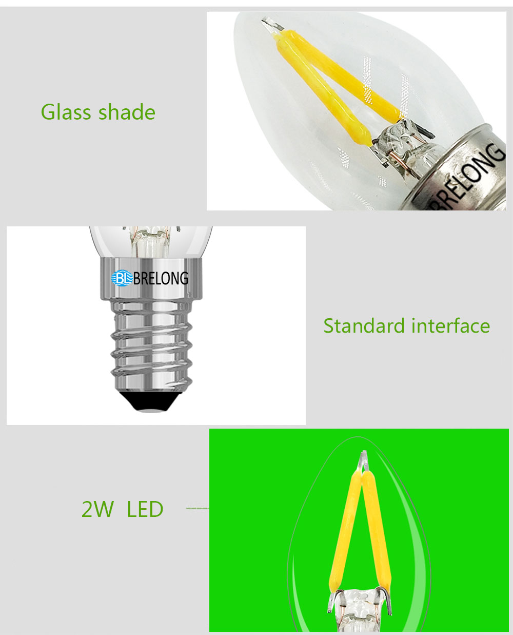 BRELONG 2W LED Filament Bulb E12 220V 5PCS