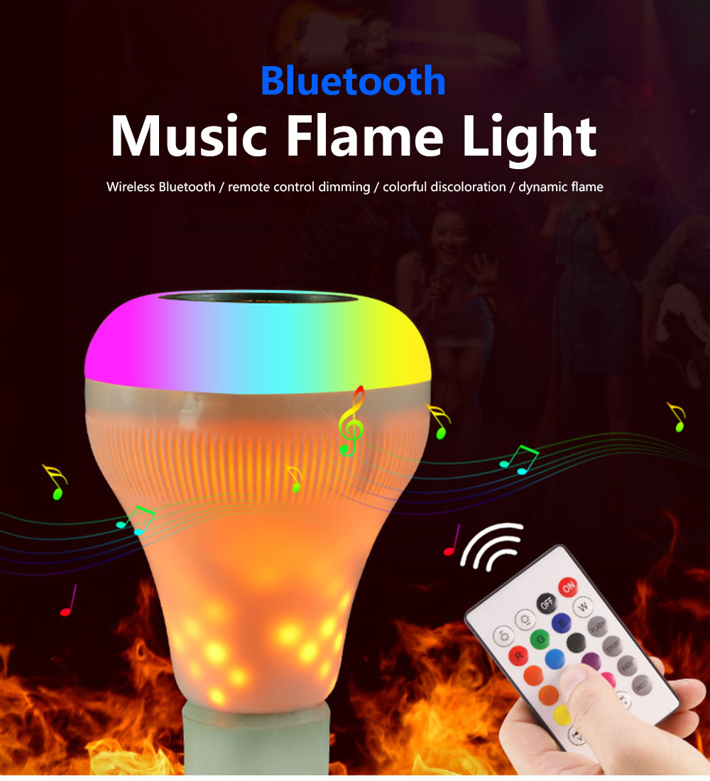 BRELONG E27 LED Flame Music Lamp Bluetooth Remote Control Colorful Smart Lights