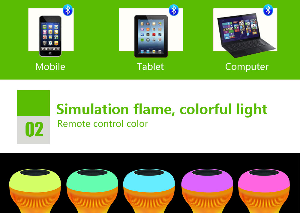BRELONG E27 LED Flame Music Lamp Bluetooth Remote Control Colorful Smart Lights