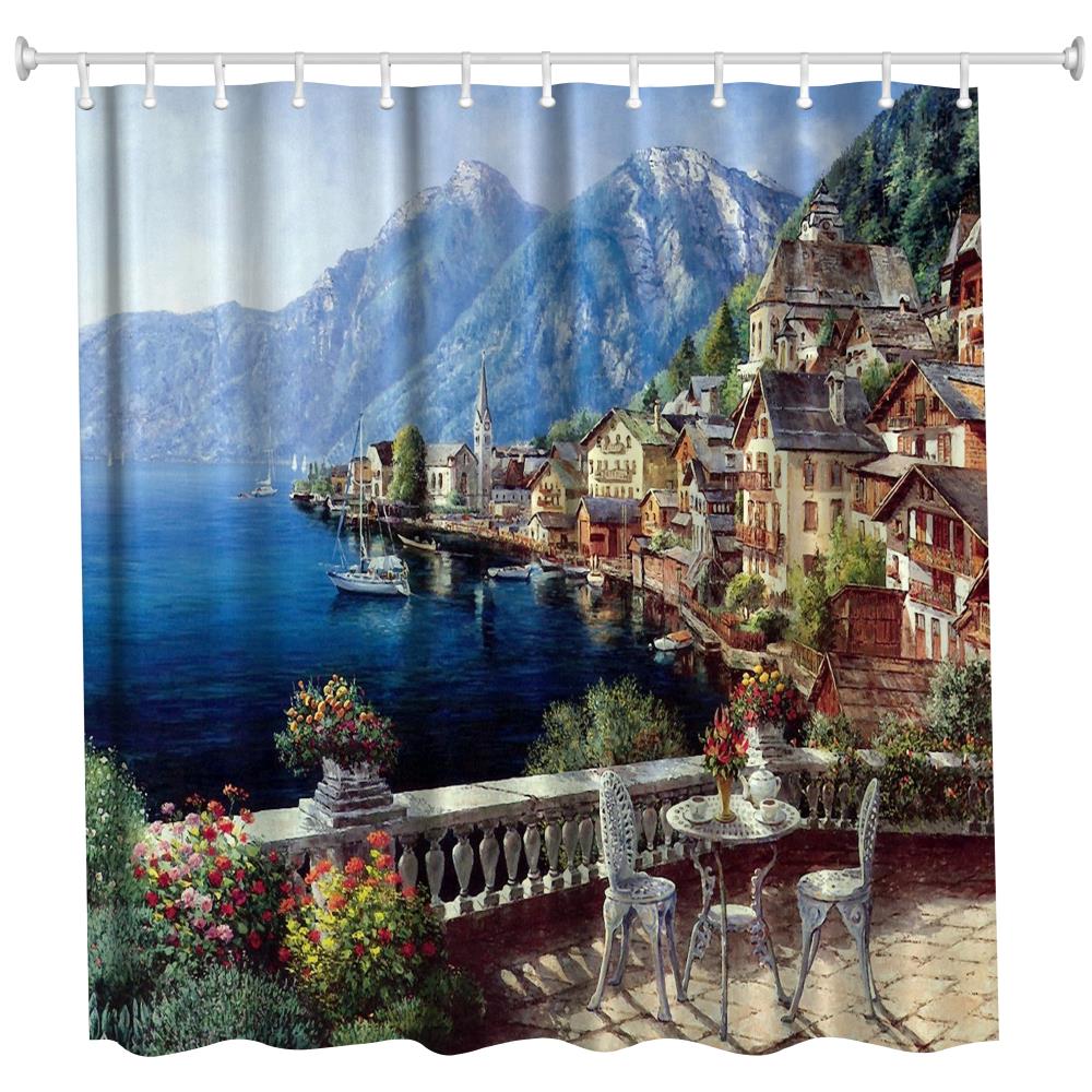 Polyester Shower Curtain Bathroom High Definition 3D Printing Water-Proof