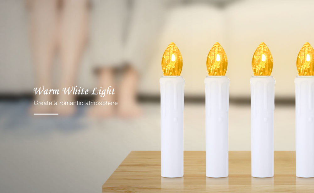 10PCS CK01 - WM1007B Flameless LED Taper Candle Nights Light Warm White with Remote Control for Christmas Decor