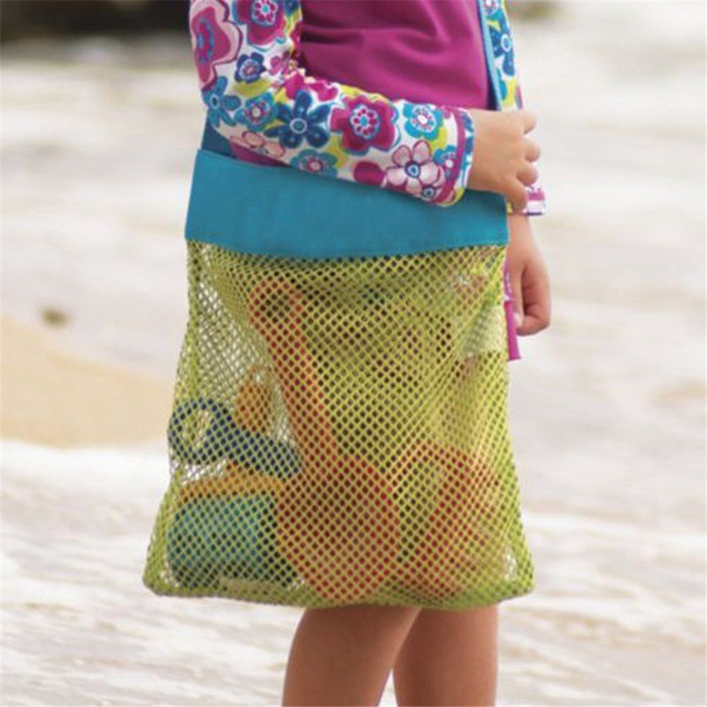 Folding Child Beach Mesh Bag Child Bath Toy Storage Bag Net Suction Cup Baskets for Outdoor Hanging
