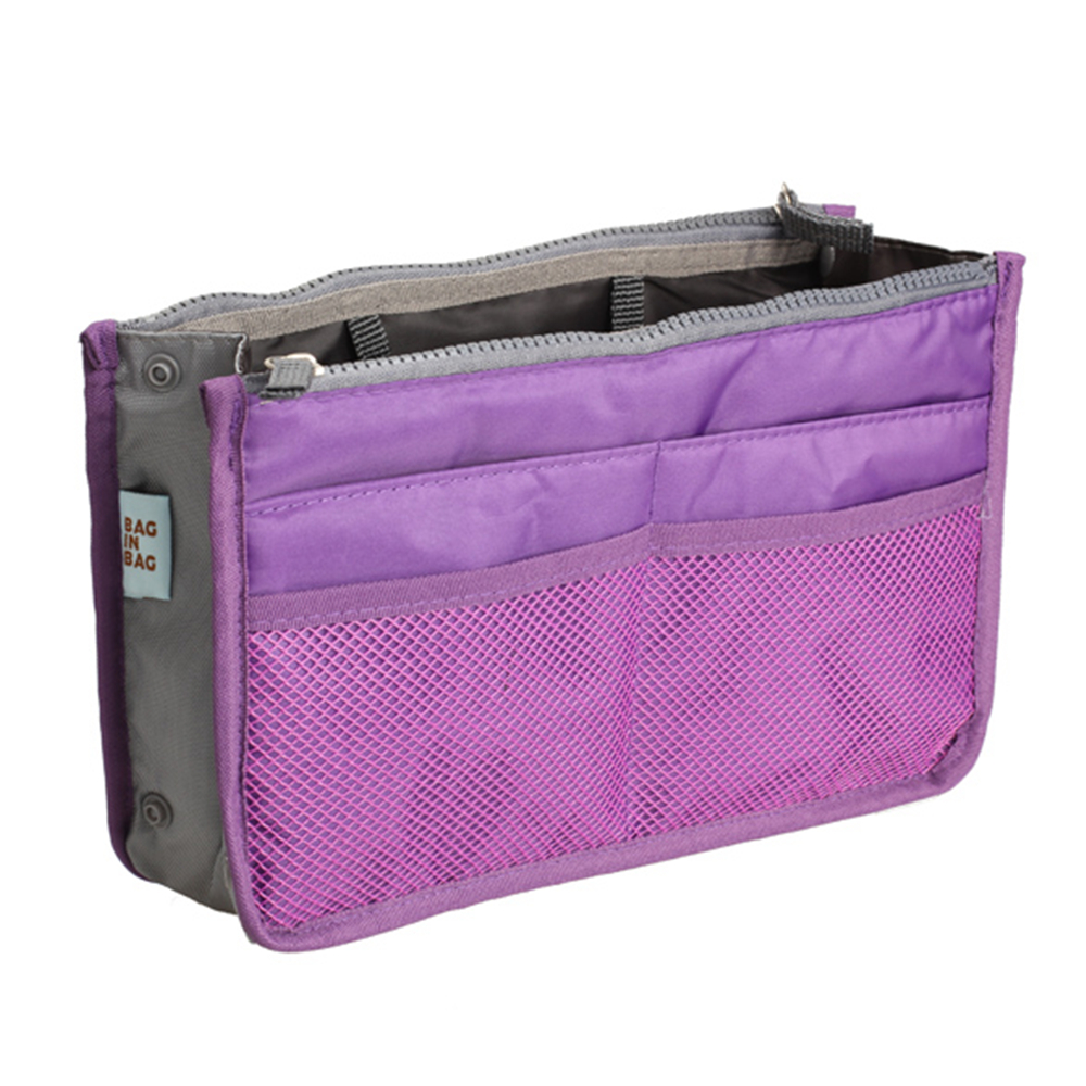 Portable Double Zipper Storage Bag Insert Organizer Handbag Women Travel Bag for Cosmetics