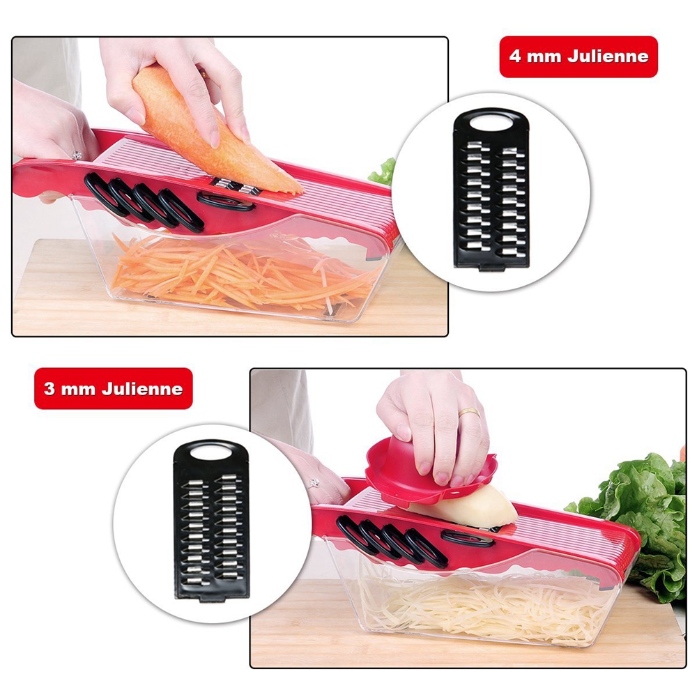 Vegetable Slicer Cutter of 6 Interchangeable Blades with Peeler Hand Protector Storage Container