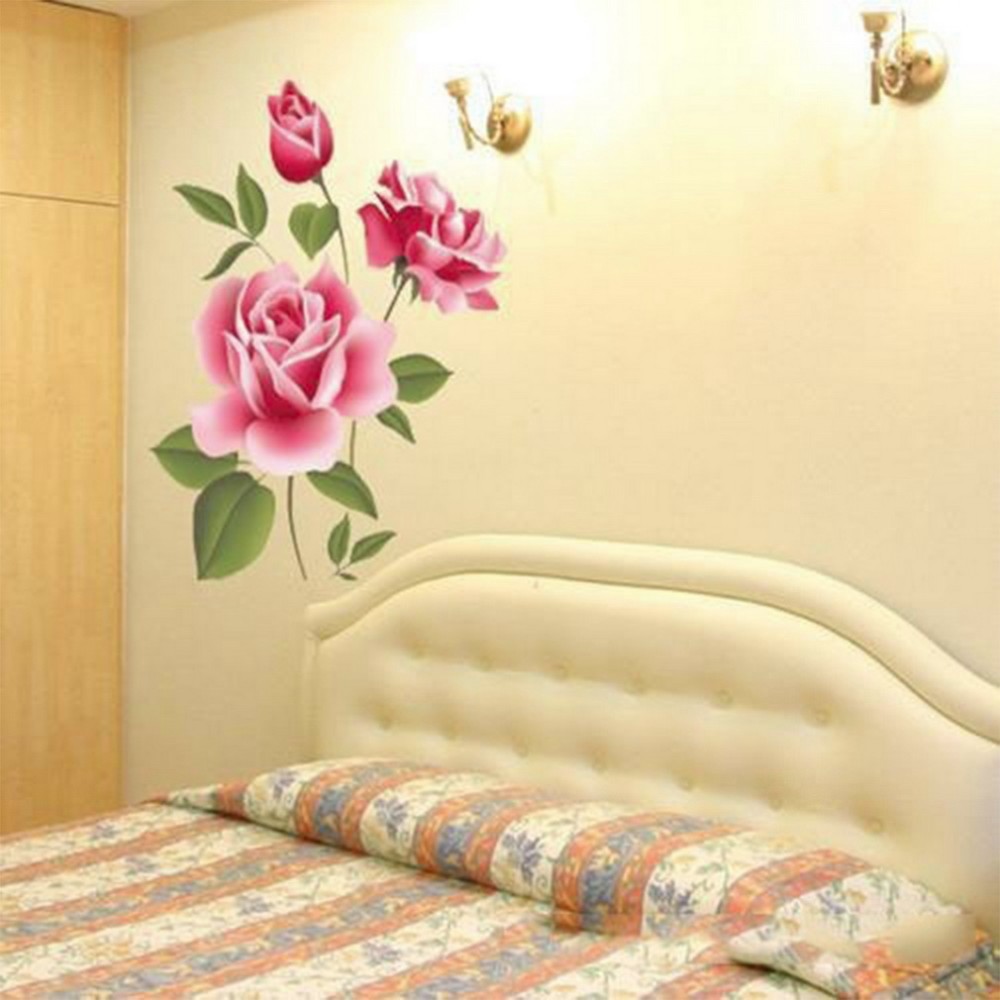 3D Rose Flower Romantic Love Wall Sticker Removable Decal Home Decor Living Room Bed Decals Mother's Day Gift