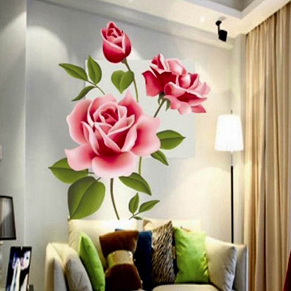 3D Rose Flower Romantic Love Wall Sticker Removable Decal Home Decor Living Room Bed Decals Mother's Day Gift