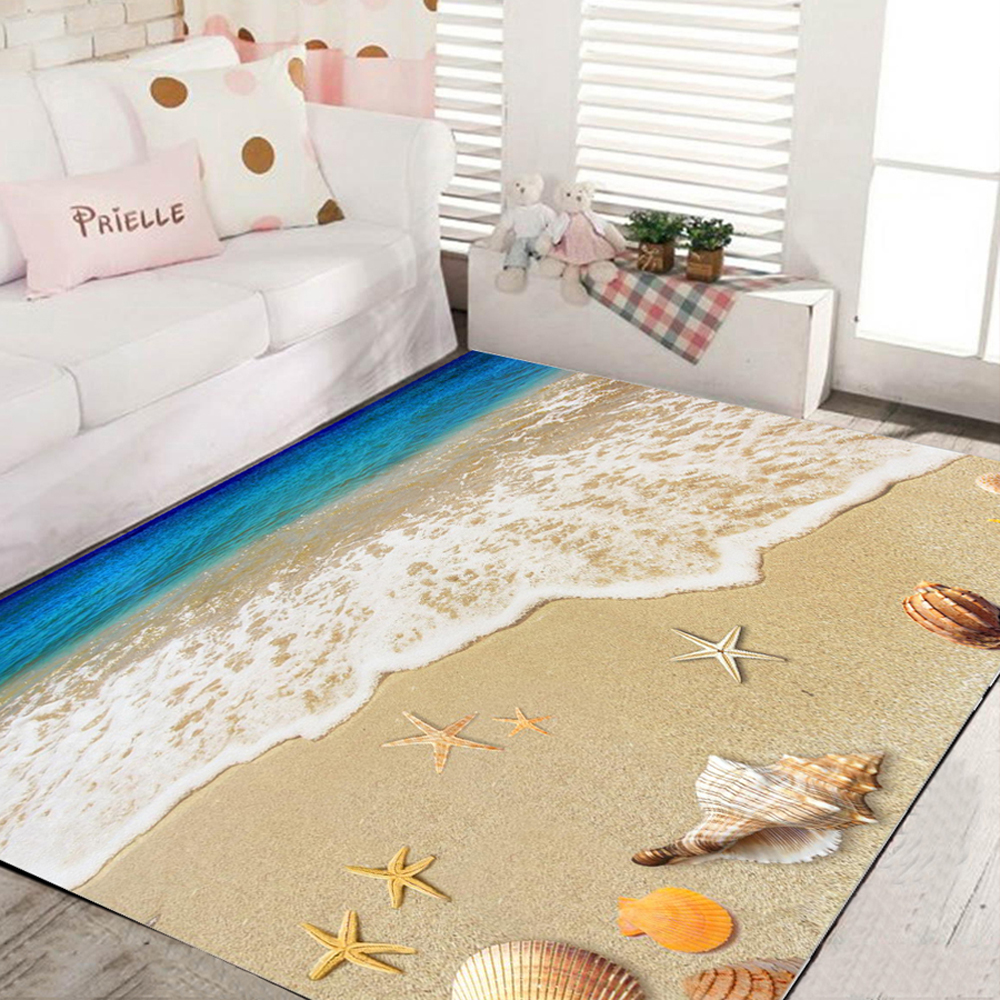 Living Room Floor Mat Delicate Vivid Sea Style Shell Pattern Antiskid Bedside Mat