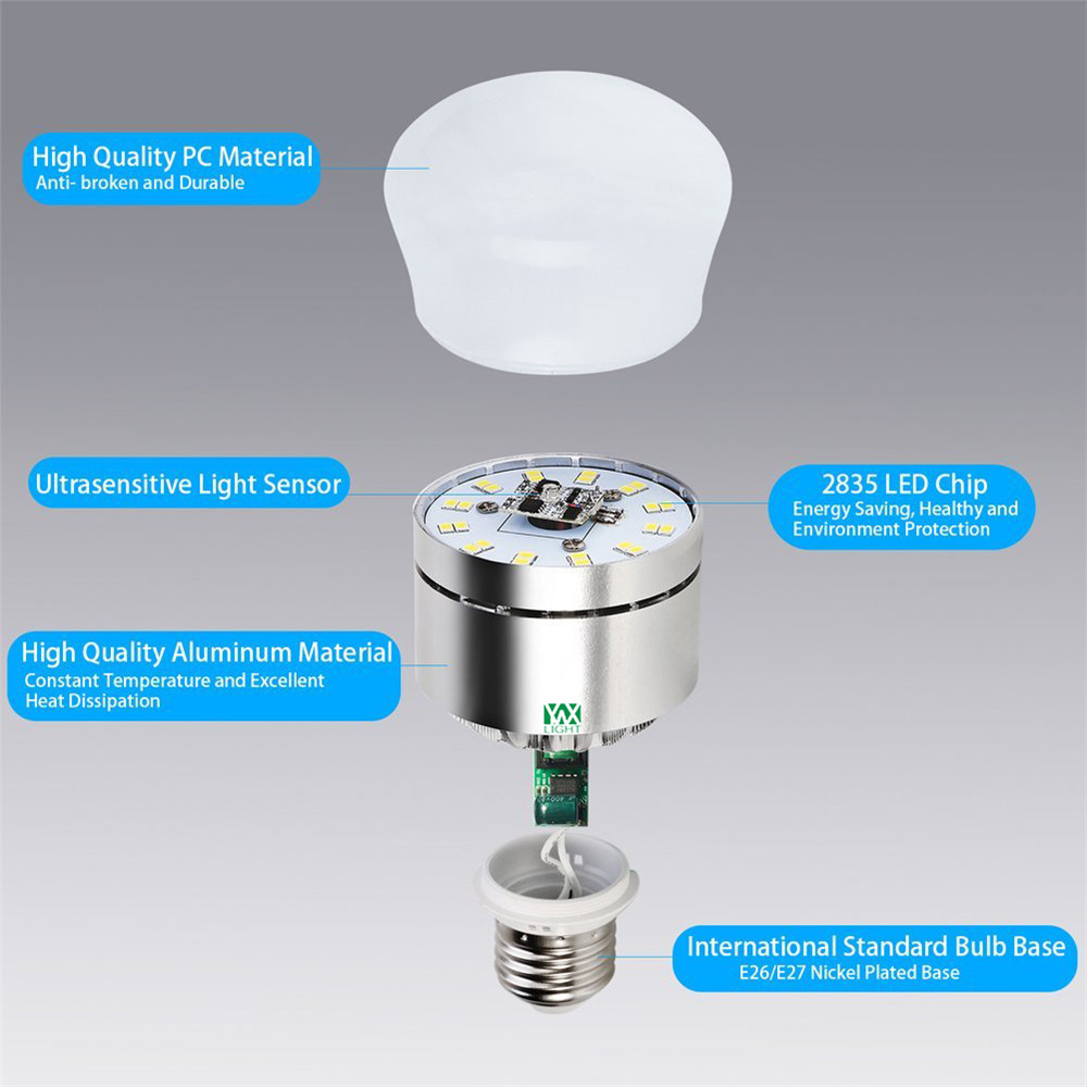 YWXLight E27/E26 LED Light Bulb 12W 2835 SMD Auto On/Off Sensor Light Bulb AC 85 - 265V