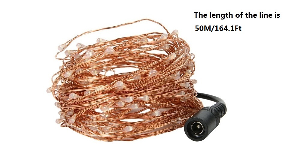 1PC 50M/164.1FT Waterproof Copper Wire 500LEDS LED String Lights for Festival Christmas with Power Adapter AC100-240V