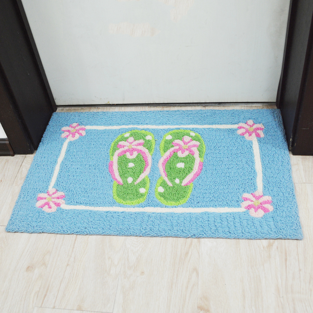 Door Rug Simple Green Footprint Pattern Antiskidding Floor Mat