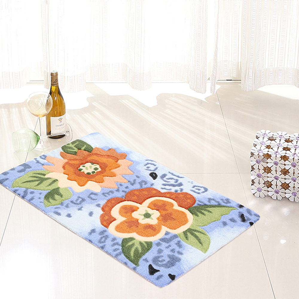 Floor Mat Vivid Two Flowers Pattern Soft Home Decorative Rug