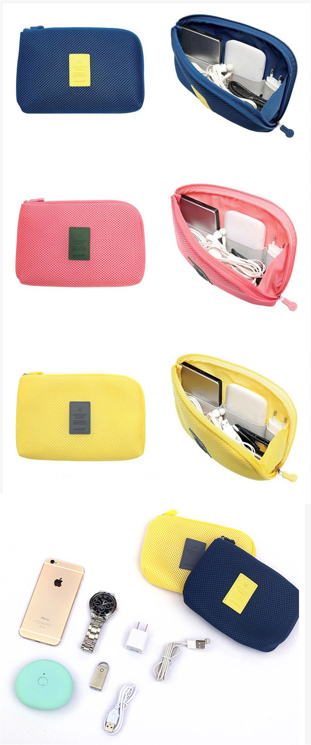 Travel Storage Bag Mesh Cloth for Digital Gadget Cable USB Cable Earphone Pen Cosmetic Bags Organizer Shockproof