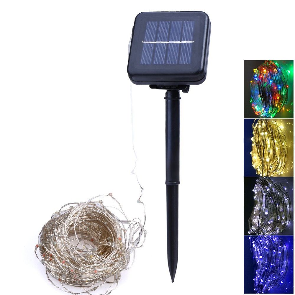 1PC 10M Solar Silver Wire String Light 2Modes LED Fairy String Waterproof Home Yard Christmas Holiday Gareden Decoration
