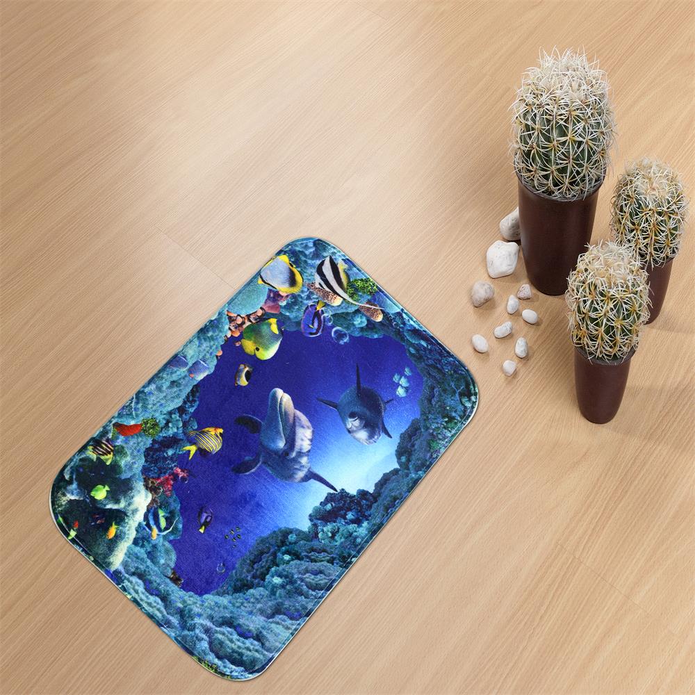 Undersea Bath Mat Rug Super Soft Non-Slip Machine Washable Quickly Drying Antibacterial for Kitchen