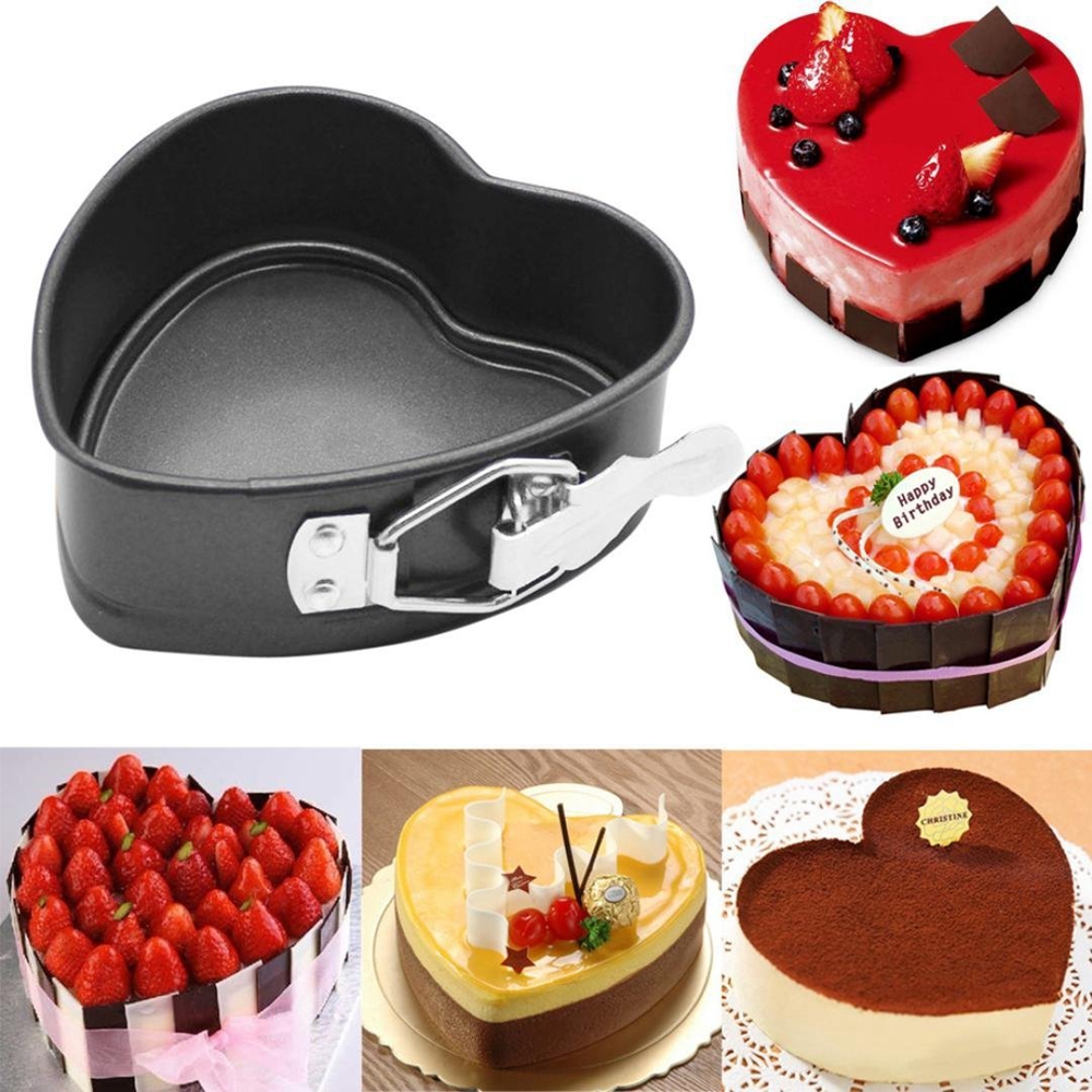 4 Inch Heart Shaped Cake Pan Tray NonStick DIY Baking Mold with Removable Bottom and Buckle