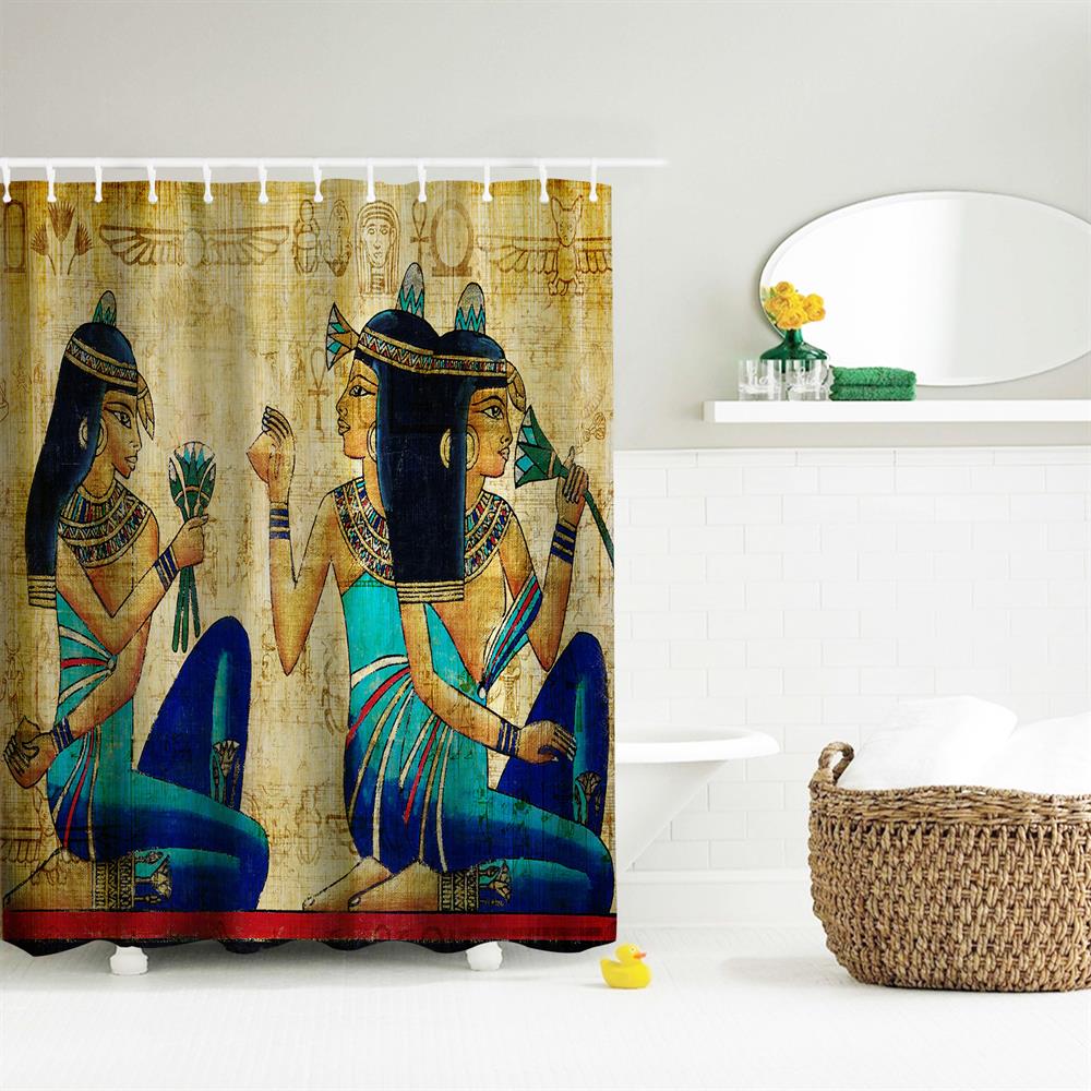 Ancient Egyptian Women Polyester Shower Curtain Bathroom High Definition 3D Printing Water-Proof