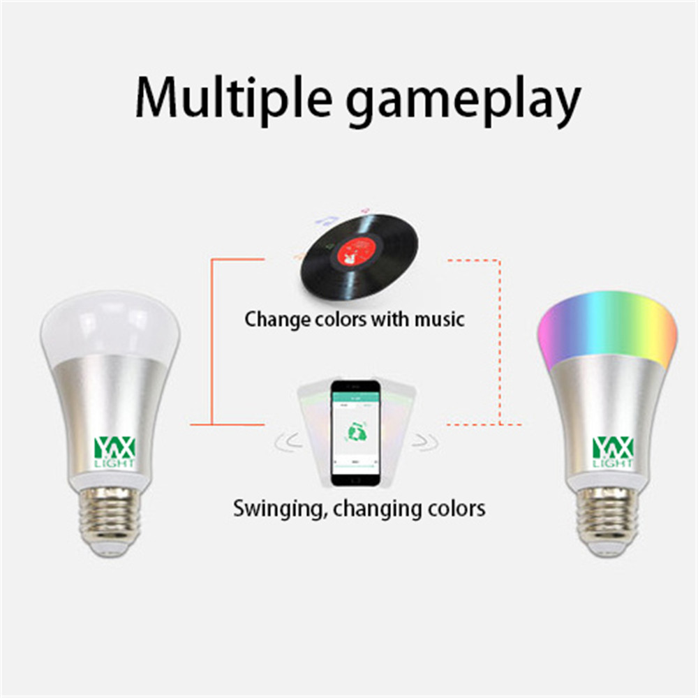 1PCS YWXLight Smart Bluetooth E27 RGB LED Light Music Controlled Colorful Lighting AC 110 - 240V