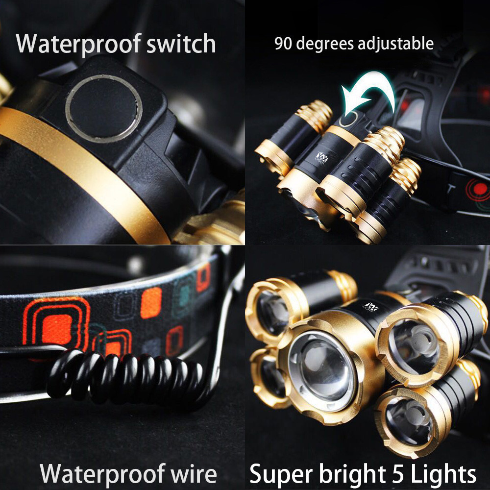 YWXLight 40W Super Bright Rechargeable Zoomable Waterproof Head Torch for Outdoor Hiking
